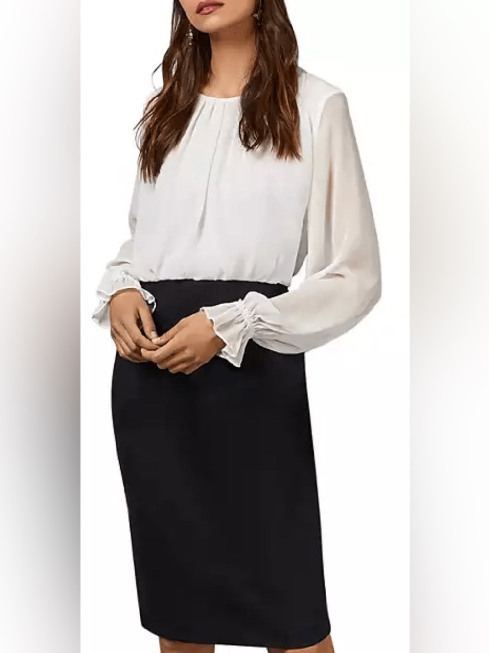 Ted Baker Lizzata Working Title Pleated Combo Dress in Black & White Size 0